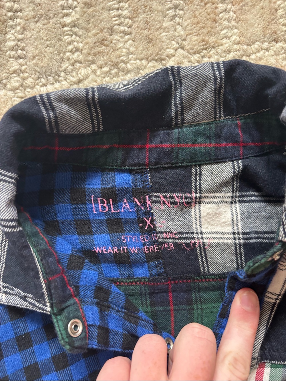 Blank NYC  Blue/Green Plaid Flannel Shirt